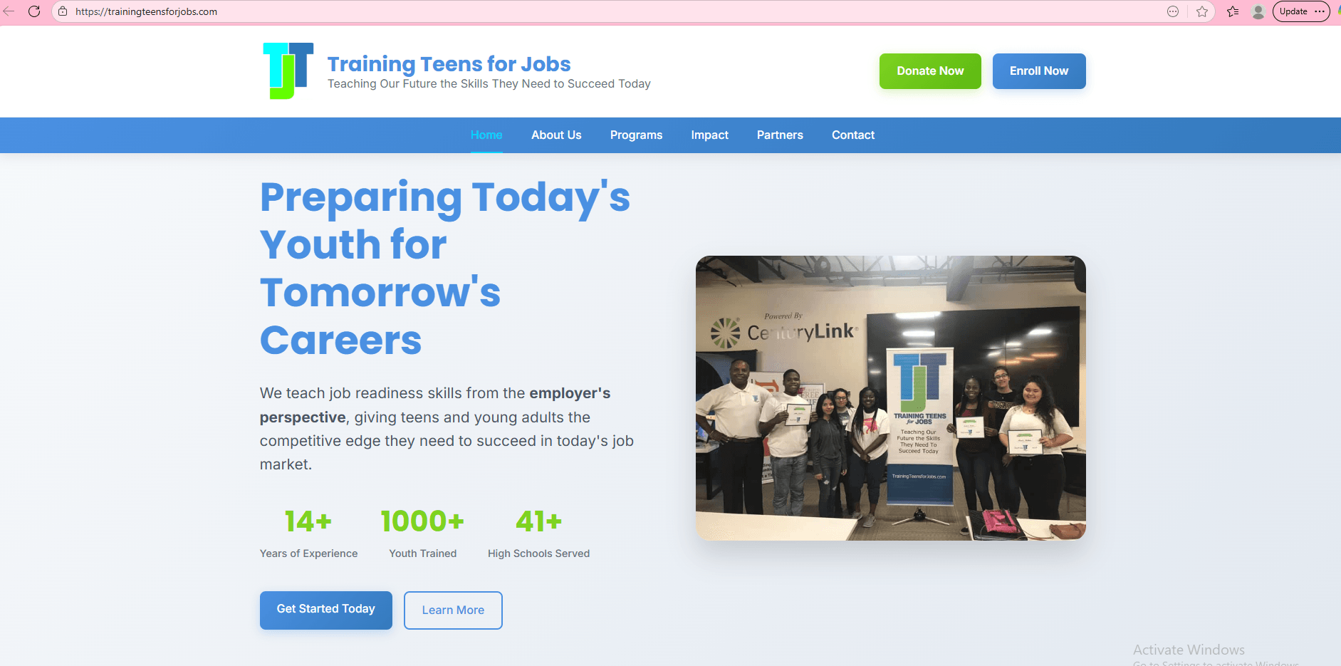 Training Teens for Jobs website